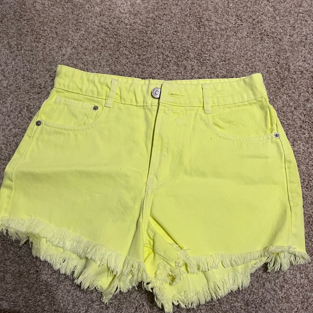 Zara neon yellow jean shorts